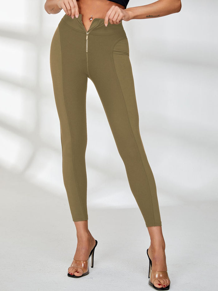 Zipper Ribbed Leggings