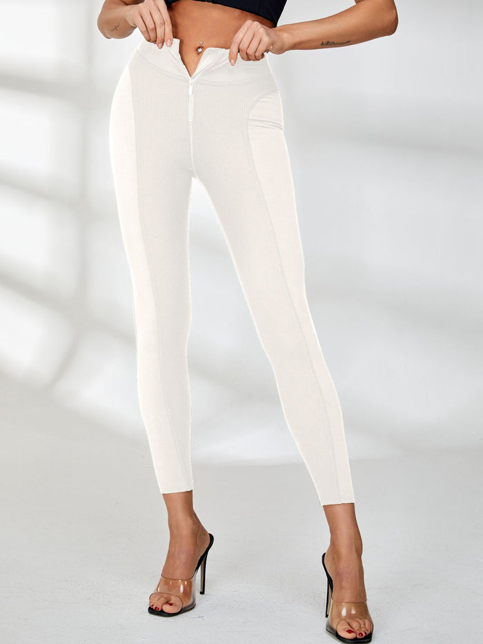 Zipper Ribbed Leggings